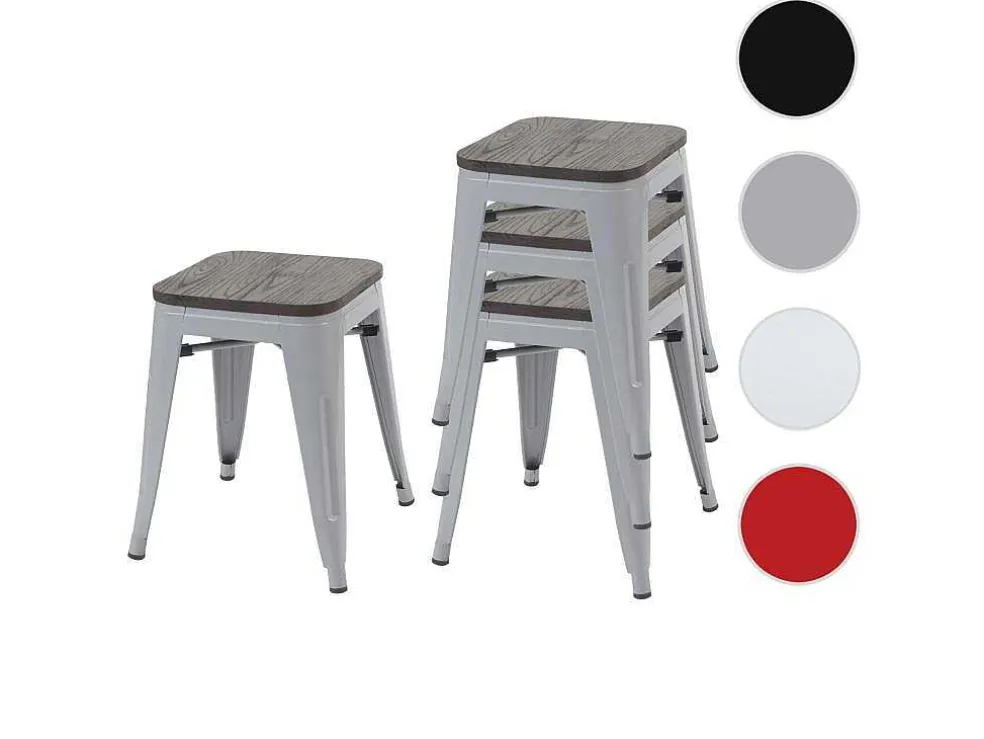 Mcw-A73 Kruk (Set Van 4) Houten Zitting, Grijs