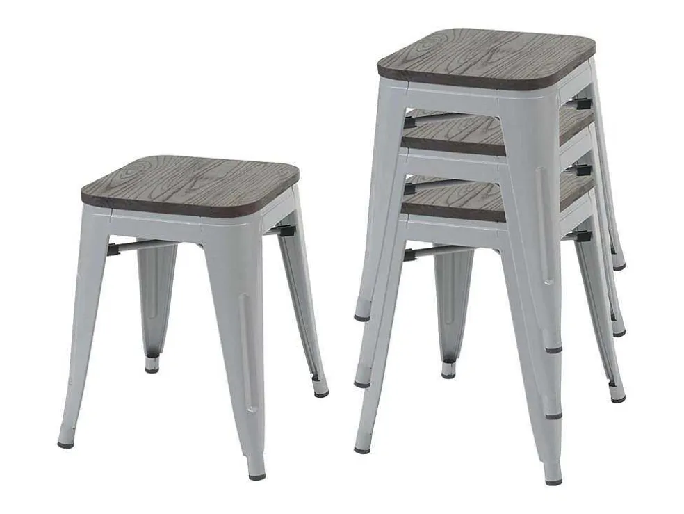 Mcw-A73 Kruk (Set Van 4) Houten Zitting, Grijs