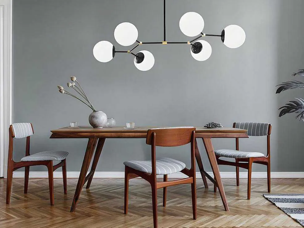 Metalen Plafondlamp Met 6 Bollen Damar - L. 100 X H. 52 Cm - Zwart En Goudkleurig