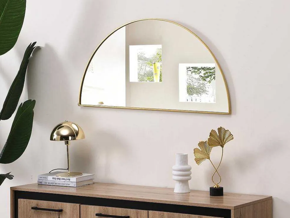 Metalen Spiegel Met Halve Cirkel Design - B.50 X H.100 Cm - Goudkleurig - Gavra
