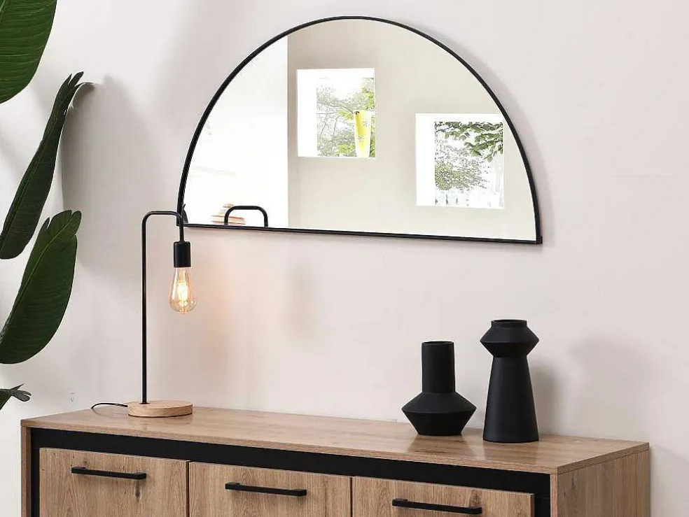 Metalen Spiegel Met Halve Cirkel Design - B.50 X H.100 Cm - Zwart - Gavra