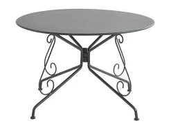 Metalen Tuineethoek Met Gietijzeren Stijl: Een Tafel D120 Cm En 4 Opstapelbare Fauteuils - Antraciet - Guermantes Van Mylia