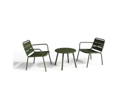 Metalen Tuinmeubelset - 2 Lage Stapelstoelen En Een Bijzettafel - Kaki - Mirmande