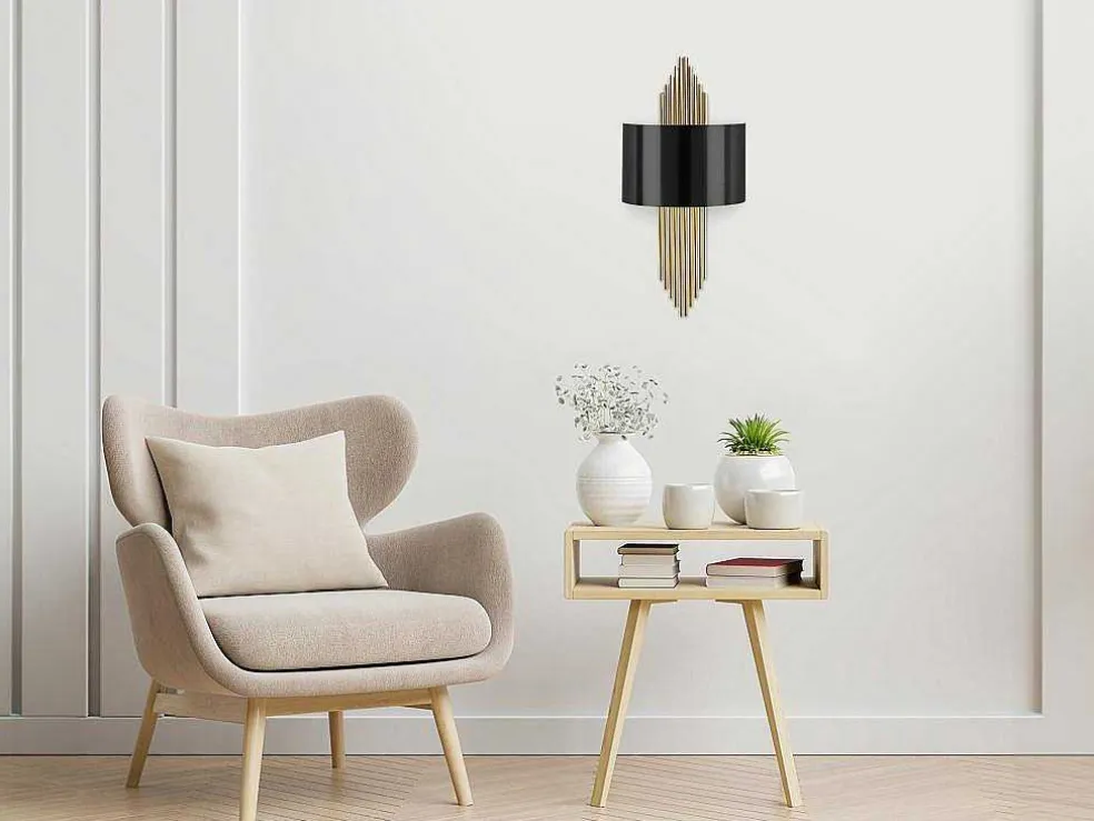 Metalen Wandlamp Sangarius - B22 X H75 Cm - Zwart En Goud