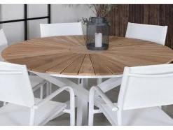 Mexico Tuinmeubelset Tafel O140Cm En 6 Stoel Santorini Wit, Naturel.