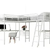 Mezzaninebed - 2 Bedden 90X200 Cm - 2 Bureaus Onder Het Bed - Wit