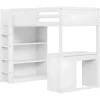 Mezzaninebed 90X200 Cm - Met Opbergmeubel En Bureau - Massief Hout - Wit