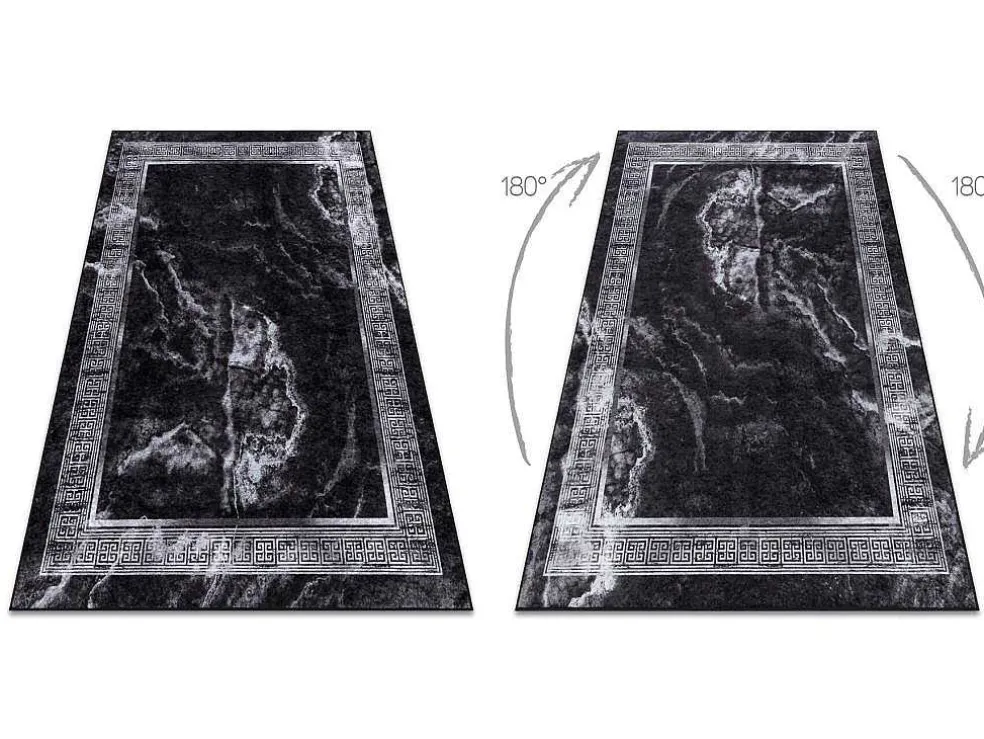 Miro 51278.810 Tapijt Wasbaar Marmer, Grieks Antislip - Zwart / Wit 140X190 Cm