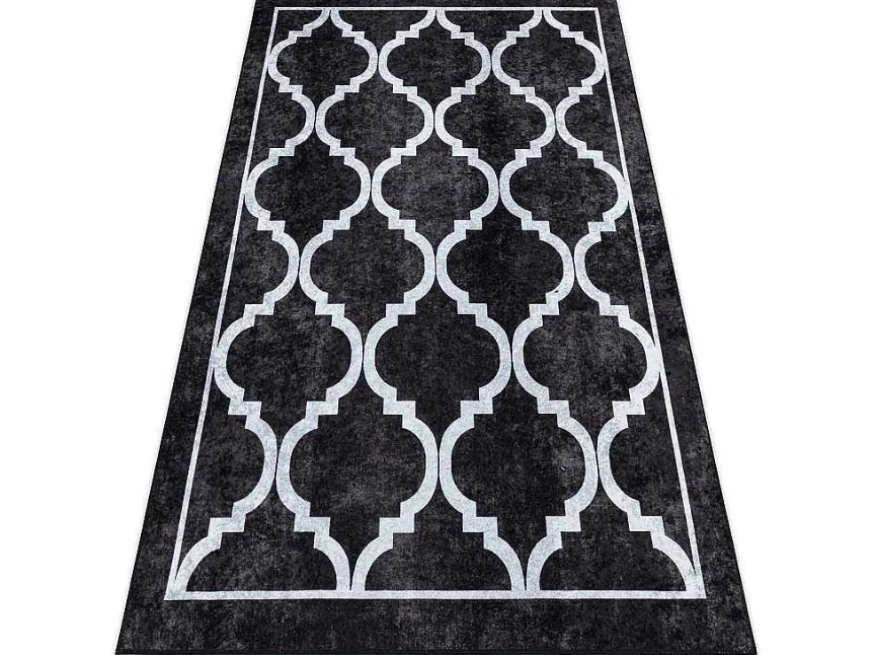 Miro 51639.806 Tapijt Wasbaar Trellis Geruite Antislip - Zwart 200X290 Cm