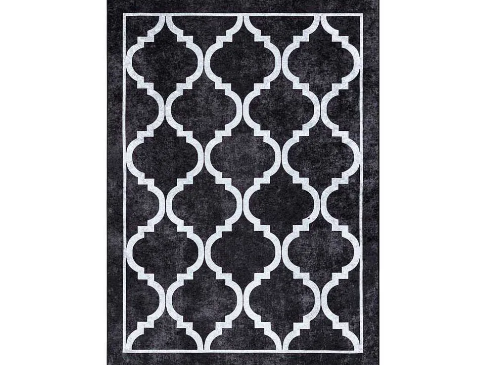 Miro 51639.806 Tapijt Wasbaar Trellis Geruite Antislip - Zwart 200X290 Cm