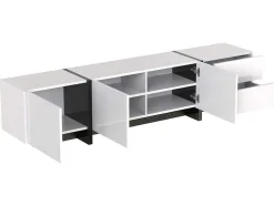 Modern Tv-Meubel 190Cm Met 3 Deuren En 2 Lades - Glanzend Wit & Zwart