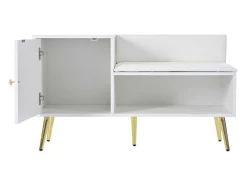 Moderne Schoenenbank Met 3 Deuren En Kussen - Metalen Poten En Handgrepen - Kleur Wit - 100 X 38 X 58 Cm