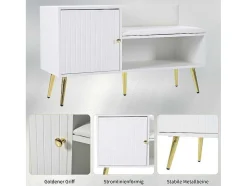 Moderne Schoenenbank Met 3 Deuren En Kussen - Metalen Poten En Handgrepen - Kleur Wit - 100 X 38 X 58 Cm