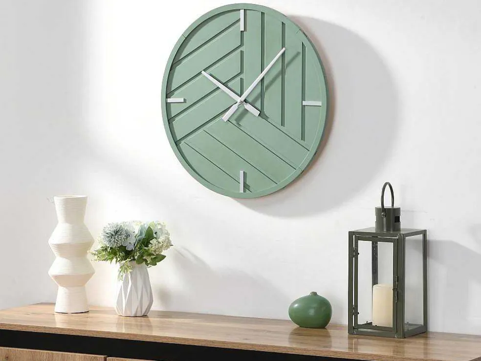 Moderne Wandklok - D. 50 Cm - Groen En Zilverkleurig - Herti
