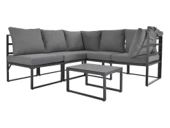 Multifunctioneel Ijzeren Tuinmeubel - Loungebank Met Verstelbare Luifel - 5 Zitplaatsen En 1 Salontafel - Grijs