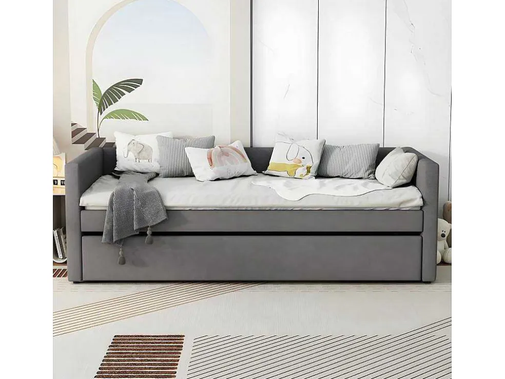 Multifunctioneel Onderschuifbed Met Opklapbed - 90X200 Cm - Linnen Stof - Grijs