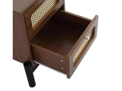Nachtkastje - 2 Pvc Rotan Lades Met Zwarte Poten - Bruin