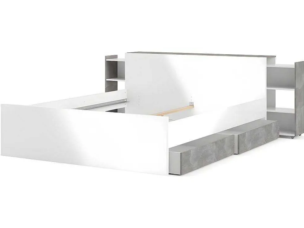 Nada Hoofdbord Met Opbergruimte 160 Cm, Betondecor/Wit Hoogglans.