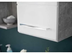 Nanobad Badkamerkast 1 Deur Betonsteen Decor, Wit Hoogglans.