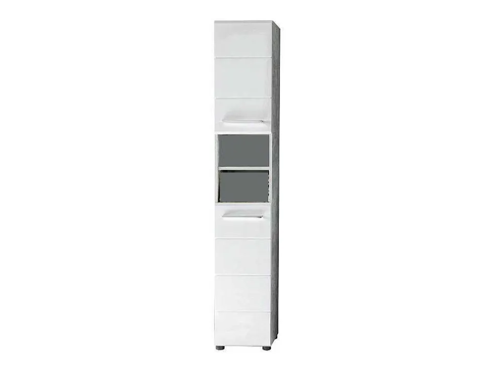 Nanobad Kolomkast Hoog 2 Deuren, 2 Open Vakken Betonsteen Decor, Wit Hoogglans.