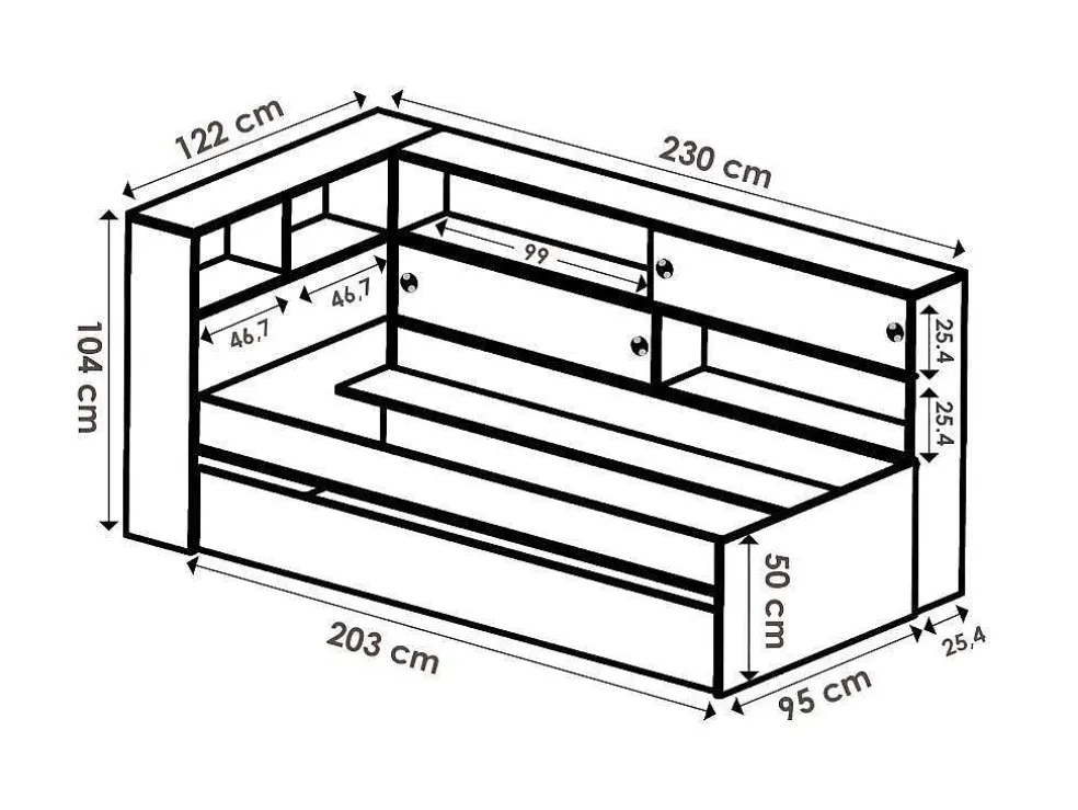 Nestbed Met Opbergruimte - 90 X 200 En 90 X 190 Cm - Wit En Grijs + Bedbodem - Losiana