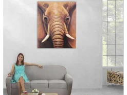 Olieverfschilderij Close-Up Olifant Handgeschilderd