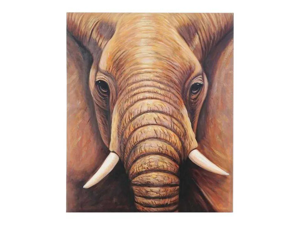 Olieverfschilderij Close-Up Olifant Handgeschilderd