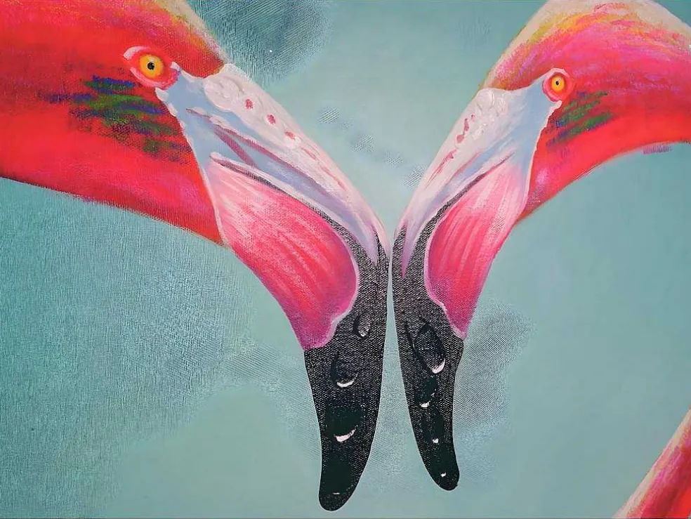 Olieverfschilderij Flamingo Handgeschilderd