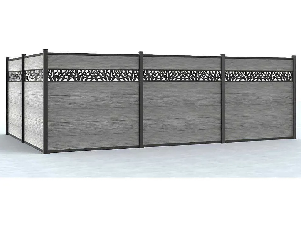 Omheining H181 Cm - Set Van 7 Latten In Composiet Met Decoratie + 1 Lichtgrijze Paal - Enola