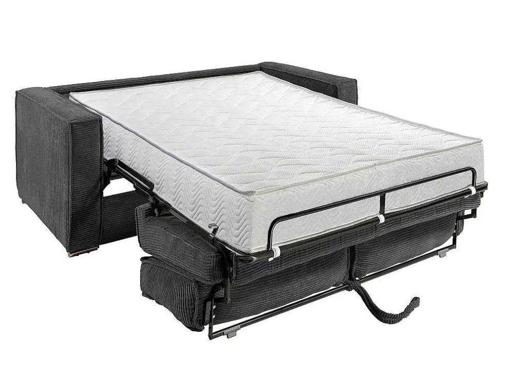 Omkeerbare Driezits-Express-Slaapbank Van Antracietkleurig Ribfluweel - Bed 140 Cm - Matras 22 Cm Loreto