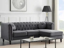 Omkeerbare Hoekbank Van Antracietkleurig Velours Turner