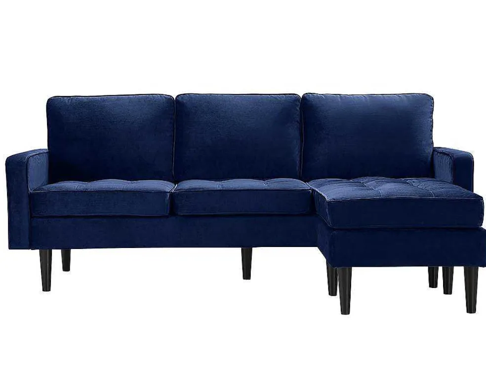 Omkeerbare Hoekbank Van Fluweel Fleuet - Donkerblauw