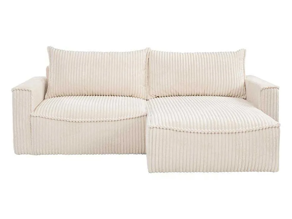 Omkeerbare Hoekslaapbank Van Beige Ribfluweel Met Brede Ribbels Asturio