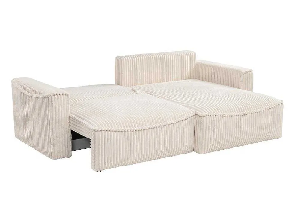 Omkeerbare Hoekslaapbank Van Beige Ribfluweel Met Brede Ribbels Asturio