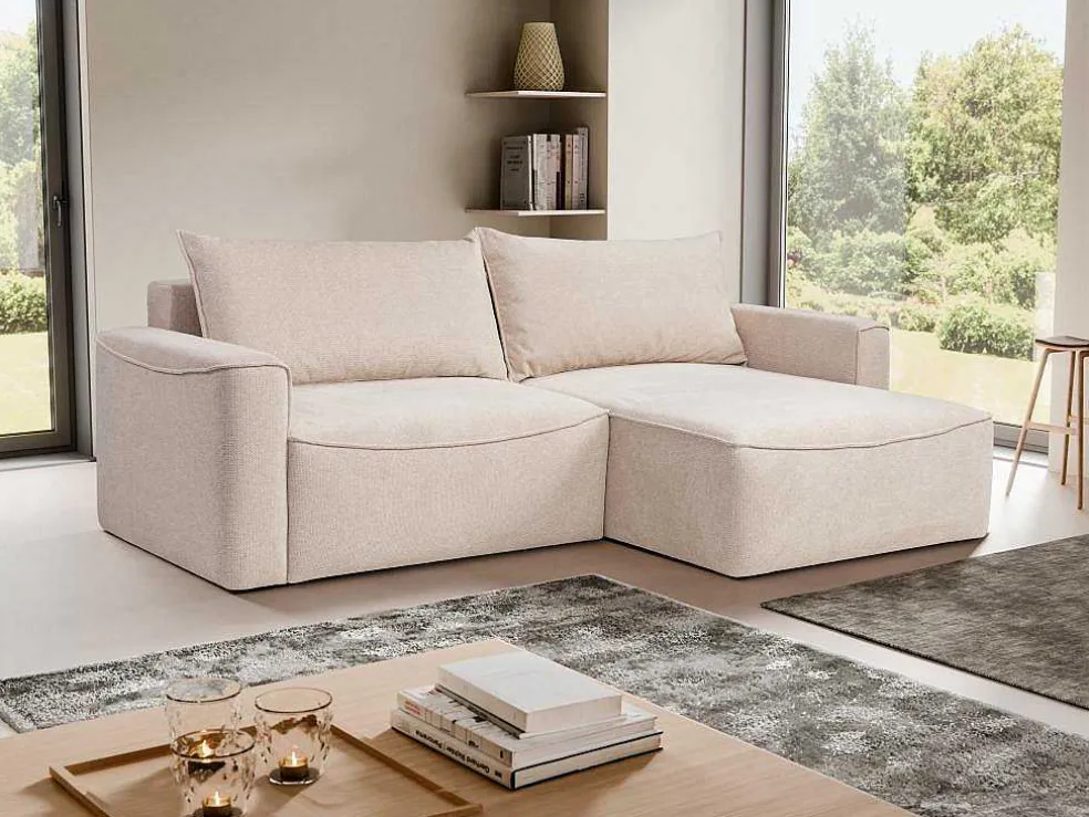 Omkeerbare Hoekslaapbank Van Beige Stof Met Textuur Asturio