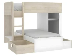 Omkeerbare Hoekstapelbed Ricardo - 2 X 90X190Cm - Opbergruimte - Eiken En Wit