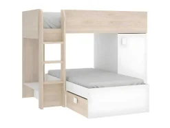 Omkeerbare Hoekstapelbed Ricardo - 2 X 90X190Cm - Opbergruimte - Eiken En Wit