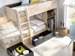 Omkeerbare Hoekstapelbed Ricardo - 2 X 90X190Cm - Opbergruimte - Grijs En Antraciet