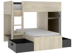 Omkeerbare Hoekstapelbed Ricardo - 2 X 90X190Cm - Opbergruimte - Grijs En Antraciet