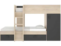 Omkeerbare Hoekstapelbed Ricardo - 2 X 90X190Cm - Opbergruimte - Grijs En Antraciet
