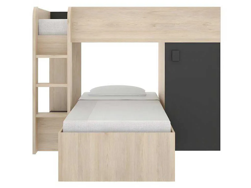 Omkeerbare Hoekstapelbed Ricardo - 2 X 90X190Cm - Opbergruimte - Grijs En Antraciet