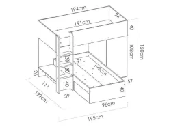 Omkeerbare Hoekstapelbed Ricardo - 2 X 90X190Cm - Opbergruimte - Grijs En Antraciet