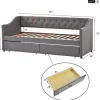 Onderschuifbed, Linnen Slaapbank 90X200Cm Met 2 Lades En Lattenbodem En - Grijs