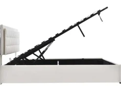 Opbergbed 180 X 200 Cm - Pu Leer - Led'S - Lattenbodem - Wit