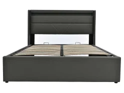Opbergbed 140X200Cm In Kunstleer Met Led + Lattenbodem - Grijs