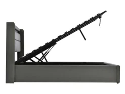 Opbergbed 140X200Cm In Kunstleer Met Led + Lattenbodem - Grijs