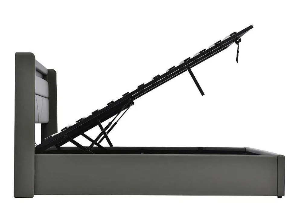 Opbergbed 140X200Cm In Kunstleer Met Led + Lattenbodem - Grijs