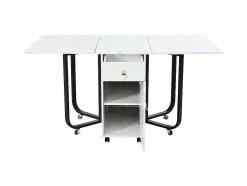 Opklapbare Eettafel Op Wielen - Met Opbergruimte - Wit & Zwart
