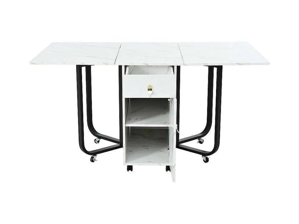 Opklapbare Eettafel Op Wielen - Met Opbergruimte - Wit & Zwart