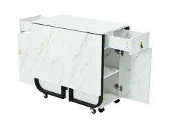 Opklapbare Eettafel Op Wielen - Met Opbergruimte - Wit & Zwart